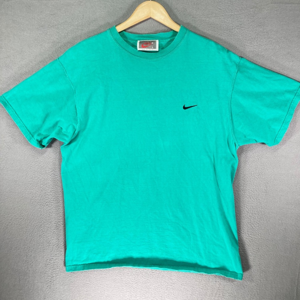 Nike T Shirt Teal Swoosh Logo Made‎ in USA Men's Size Large